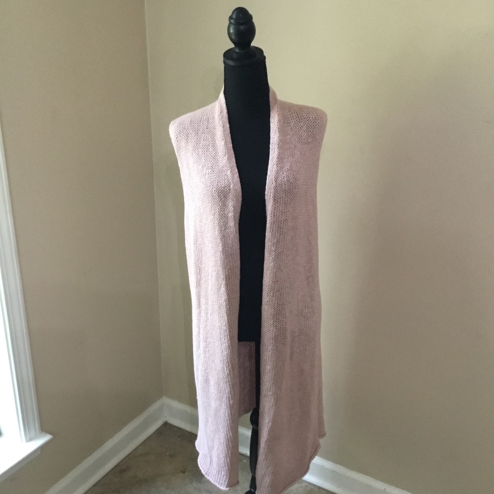 Chico’s Women’s Long Line Pink Linen Blend Sweater Vest Size 1 (M)